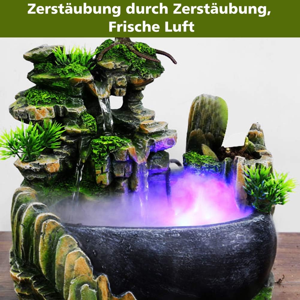 Fuente de habitación con iluminación LED, Fontana Casa Interni diseño de Fuente iluminada de poliresina con Bomba y Plantas Fuente de Agua para habitación terrario Cascada