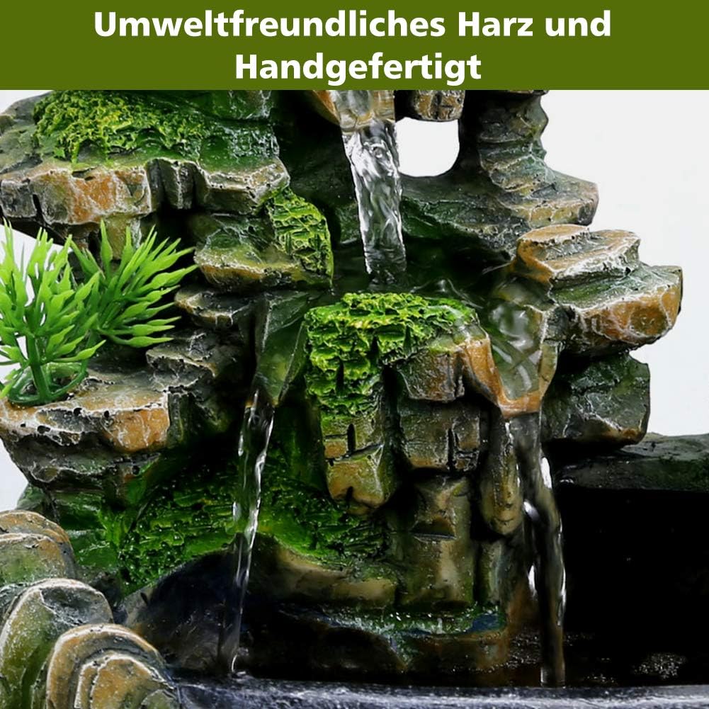 Fuente de habitación con iluminación LED, Fontana Casa Interni diseño de Fuente iluminada de poliresina con Bomba y Plantas Fuente de Agua para habitación terrario Cascada