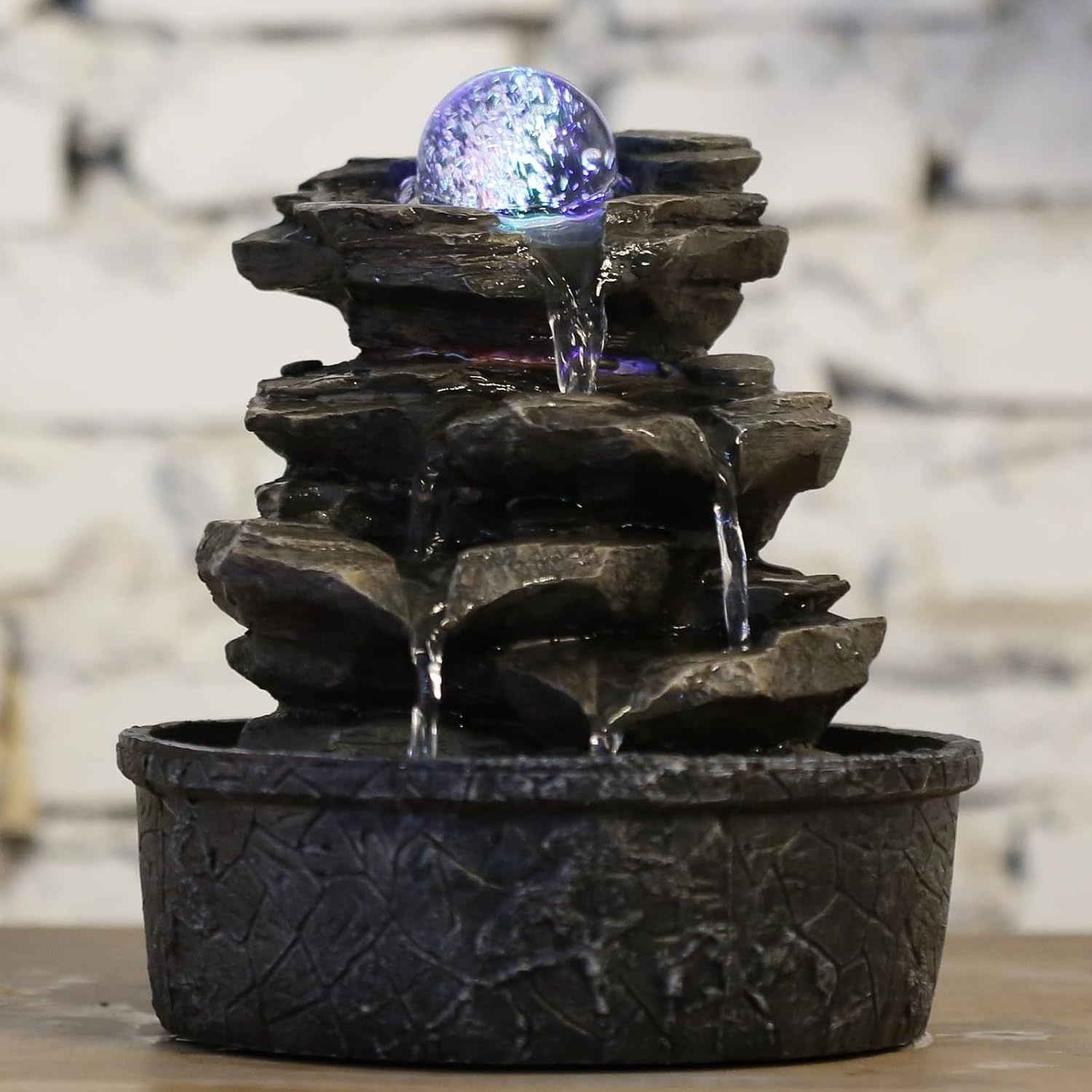 Fuente de poliresina ZenLight Little Rock, marrón oscuro, 20 x 20 x 23 cm