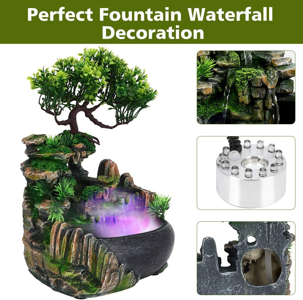 Fuente de habitación con iluminación LED, Fontana Casa Interni diseño de Fuente iluminada de poliresina con Bomba y Plantas Fuente de Agua para habitación terrario Cascada