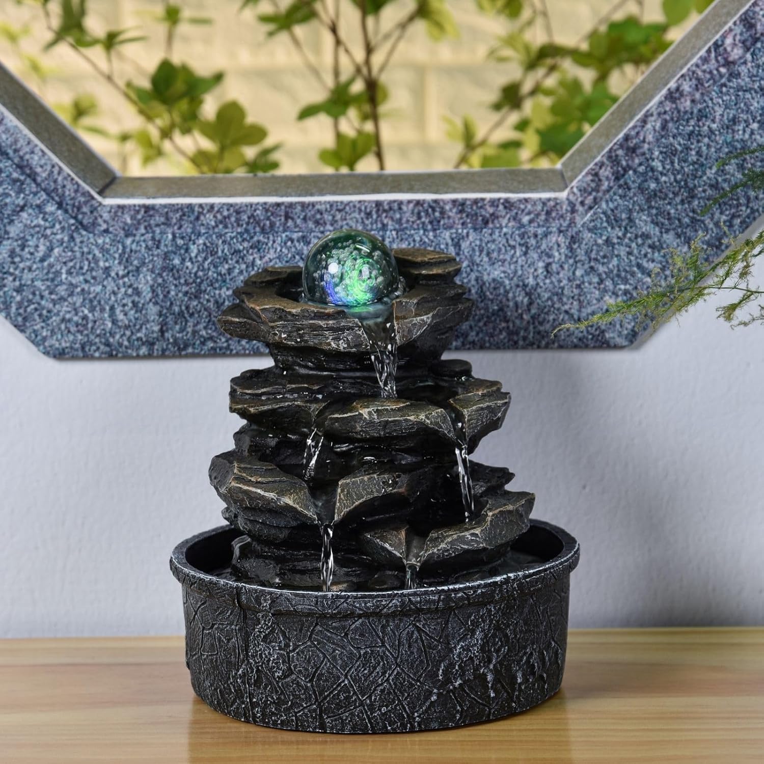 Fuente de poliresina ZenLight Little Rock, marrón oscuro, 20 x 20 x 23 cm